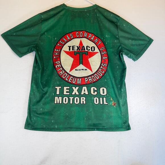 Texaco Motor Oil Retro Green Graphic Pullover Shirt Large All Over Print Racing - Picture 6 of 7